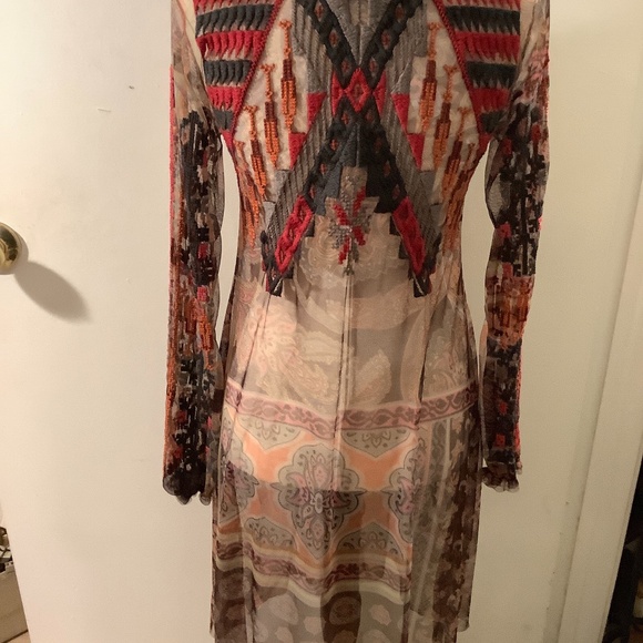 Biya Johnny Was-Boho chic, sheer, paisley & embroidered below knee dress , XXS - Picture 3 of 6